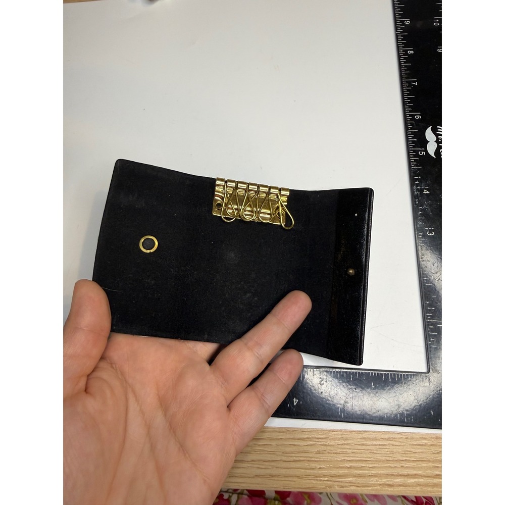 Swank Black Genuine Cowhide Leather 6 Hook Key Case Trifold Wallet